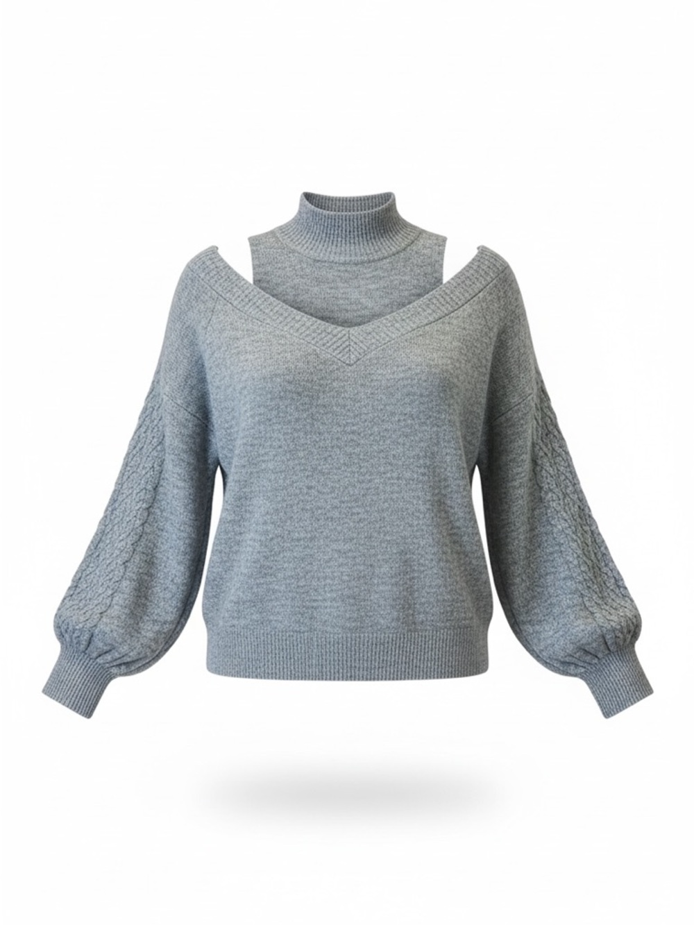 NWT No Label Layered Cable Knit Balloon Sleeve Sweater